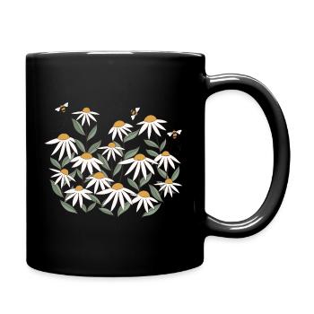 Wildblume mit Bienen - Tasse einfarbig - Schwarz - Rechts