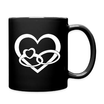 White Heart & Wedding Rings - Love & Fun - Full Colour Mug - black - Right