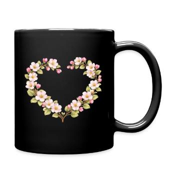 Spring Motif Apple Blossom Heart Frame - Full Colour Mug - black - Right