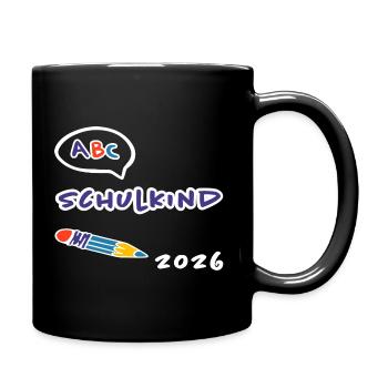 Schulkind 2026 ABC Einschulung Stift - Tasse einfarbig - Schwarz - Rechts