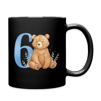 Watercolor Bear with Number 6 - Full Colour Mug - black - Right