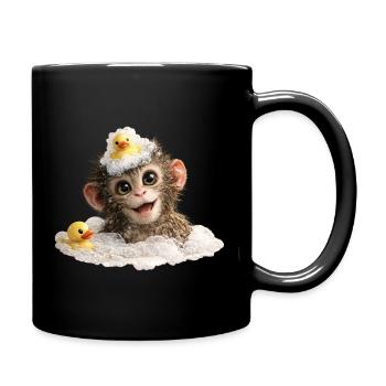 Badezeit-Affenchen mit Badeente - Tasse einfarbig - Schwarz - Rechts