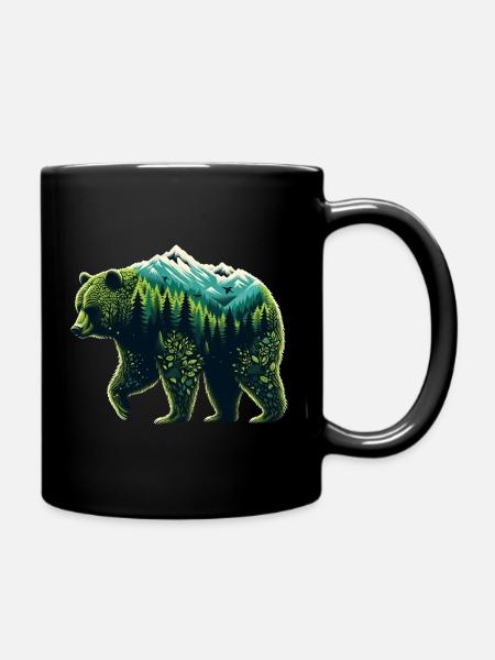 Mountain Woodland Bear - Full Colour Mug - black