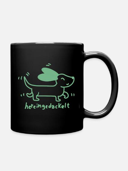  Dackel verspielt, handgezeichnet - Tasse einfarbig - Schwarz