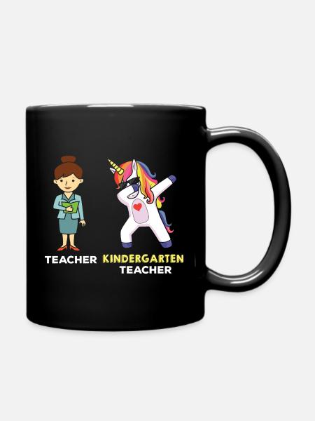 Kindergarten Teacher Dabbing Unicorn - Full Colour Mug - black