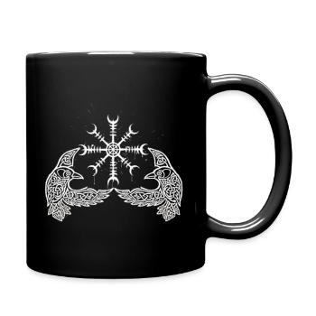Hugin & Munin - Odins Raben mit Runen Wikinger - Tasse einfarbig - Schwarz - Rechts