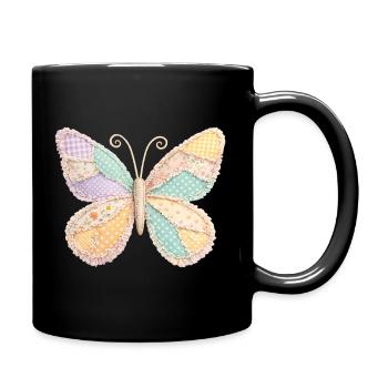 Schmetterling Patchwork Vintage Cottagecore - Tasse einfarbig - Schwarz - Rechts