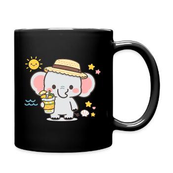Sommerelefant mit Drink - Tasse einfarbig - Schwarz - Rechts