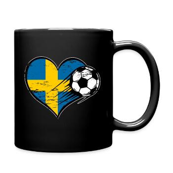 Schweden Flagge Fußball mit Herz - Tasse einfarbig - Schwarz - Rechts
