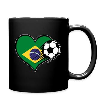 Brasilien Flagge Fußball mit Herz - Tasse einfarbig - Schwarz - Rechts