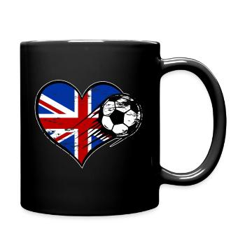 Großbritannien Flagge Fußball mit Herz used - Tasse einfarbig - Schwarz - Rechts
