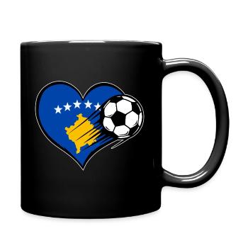 Kosovo Flagge Fußball mit Herz used - Tasse einfarbig - Schwarz - Rechts