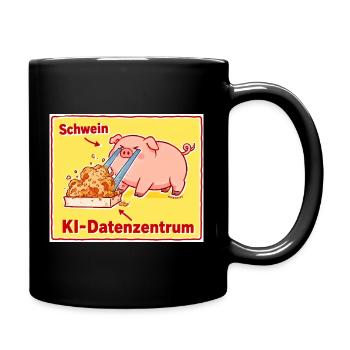 Schwein KI-Datenzentrum Cartoon - Tasse einfarbig - Schwarz - Rechts