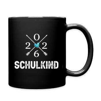 Schulkind 2026 Herz Pfeile weisses Design - Tasse einfarbig - Schwarz - Rechts