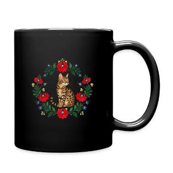 Bengal Cat Embroidery Wreath - Full Colour Mug - black - Right