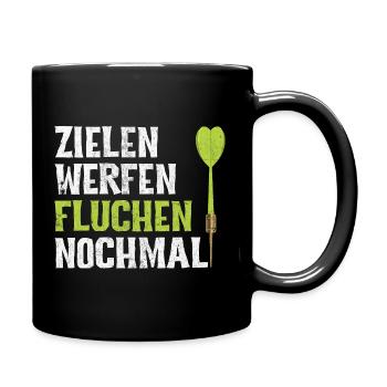 Darts Zielen Werfen Fluchen Nochmal Dart Spruch - Tasse einfarbig - Schwarz - Rechts