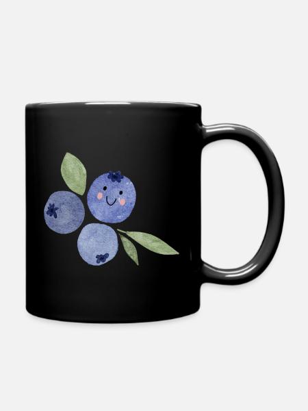 Blaubeeren Aquarell Trio mit Gesicht - Tasse einfarbig - Schwarz