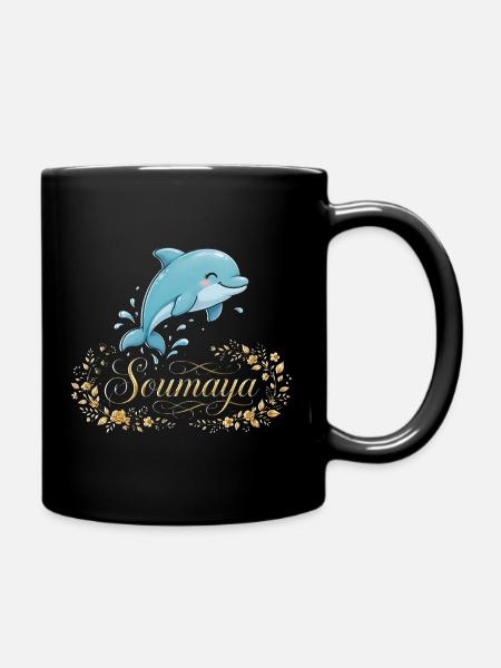 Soumaya-Delfin im goldenen Blumenrahmen - Tasse einfarbig - Schwarz
