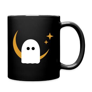 Moon Ghost Badge – Minimal Line‑Art T‑Shirt | Weiß - Tasse einfarbig - Schwarz - Rechts