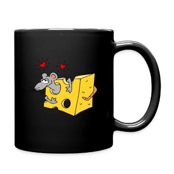 little mouse loves cheese heart sweet love gift - Full Colour Mug - black - Right