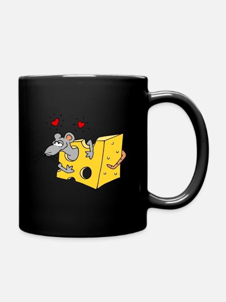 kleine Maus liebt Käse Herzchen süß Liebe Geschenk - Tasse einfarbig - Schwarz