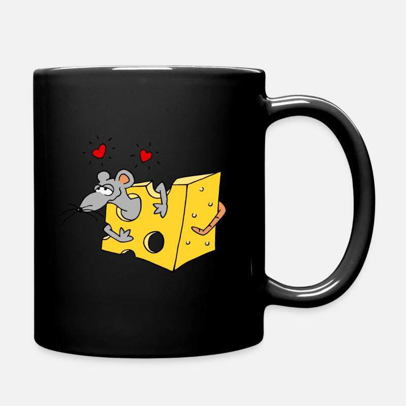 kleine Maus liebt Käse Herzchen süß Liebe Geschenk - Tasse einfarbig - Schwarz