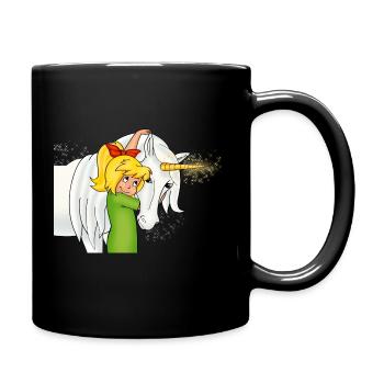 Bibi Blocksberg mit Einhorn Goldhörnchen - Tasse einfarbig - Schwarz - Rechts