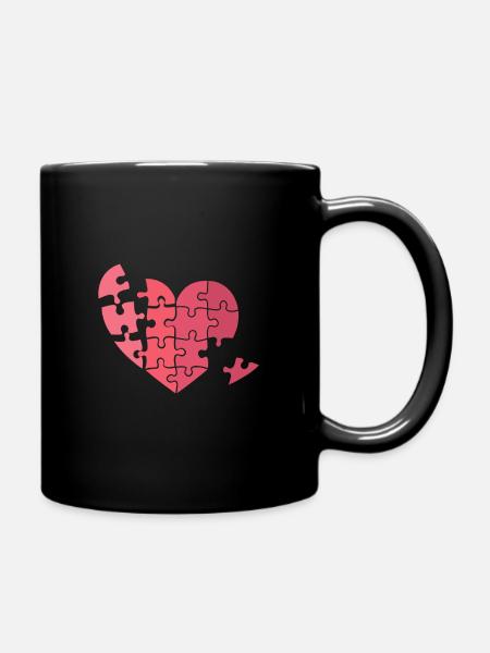 Puzzle Herz Valentinstag Zerbrochen Geschenkidee - Tasse einfarbig - Schwarz