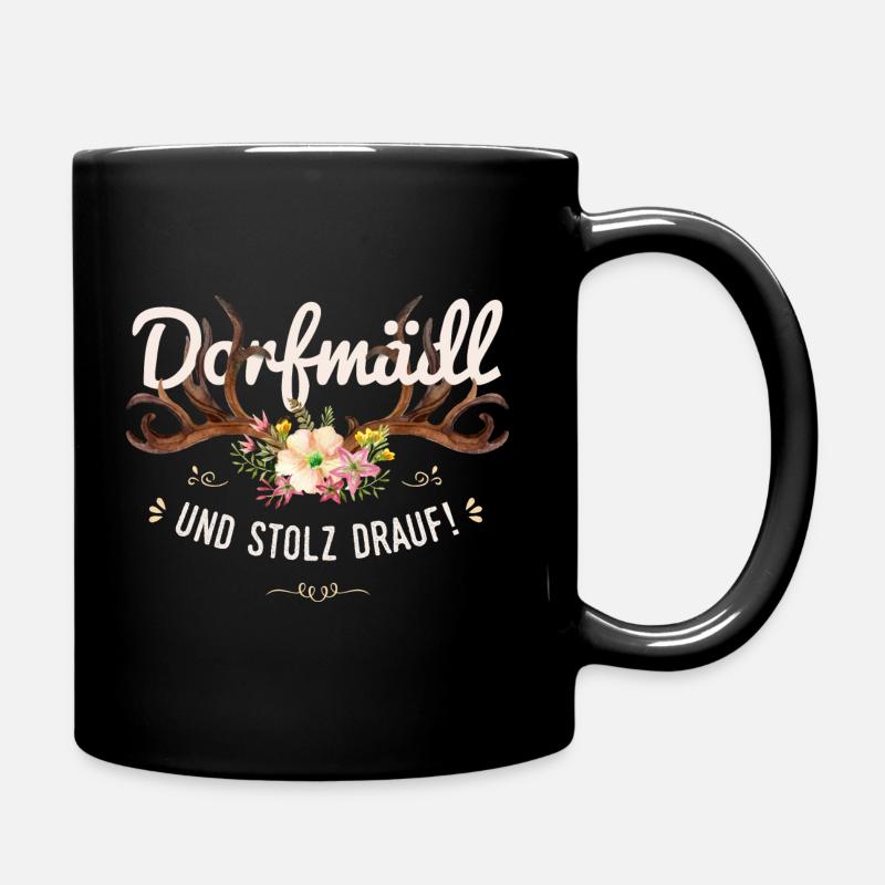 Dorfmädl Dorfkind Hirsch Geweih Blumen Dorf Spruch - Tasse einfarbig - Schwarz
