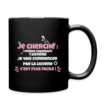 Cherche prince charmant et licorne - Mug uni - noir - Droite