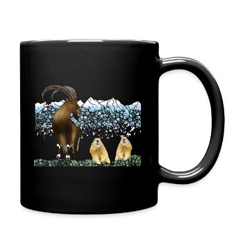 Steinbock, Murmeltiere, Berge - Tasse einfarbig - Schwarz - Rechts