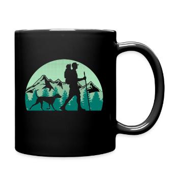 Wanderer mit Hund - Bergsteigen Wandern Berge - Tasse einfarbig - Schwarz - Rechts