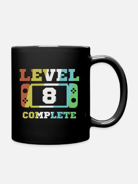 8. Geburtstag Level 8 complete Geschenk - Tasse einfarbig - Schwarz