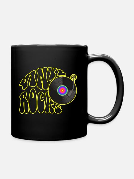 60s 70s Retro Flower Power - Vinyl Rocks 3 - Full Colour Mug - black