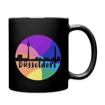 düsseldorf,skyline,kreis,bunt,regenbogen - Tasse einfarbig - Schwarz - Rechts