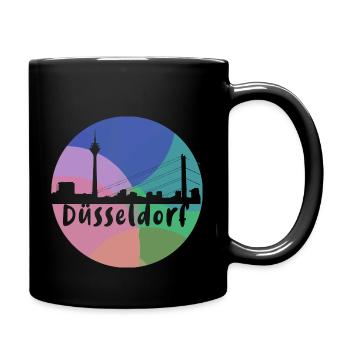 düsseldorf,skyline,kreis,bunt,regenbogen,retro - Tasse einfarbig - Schwarz - Rechts