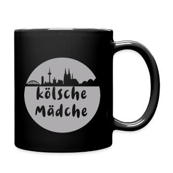 Köln, skyline,scherenschnitt,grau,kölsche mädche - Tasse einfarbig - Schwarz - Rechts