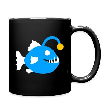 Fisch Anglerfisch Tiefsee Tiefseefisch Grafik Icon - Tasse einfarbig - Schwarz - Rechts