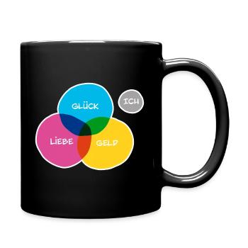 Glück, Geld, Liebe und Ich - Tasse einfarbig - Schwarz - Rechts