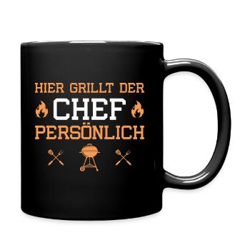 Grillen Hier grillt der Chef - Tasse einfarbig - Schwarz - Rechts