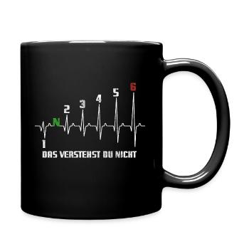 1N23456 Motorrad Gangschaltung - Adrenalin - Puls - Tasse einfarbig - Schwarz - Rechts
