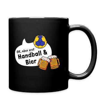 Stolzer Handball Papa Bier lustiges Geschenk Vater - Tasse einfarbig - Schwarz - Rechts
