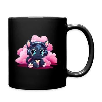 Kawaii Musik Katze - Tasse einfarbig - Schwarz - Rechts