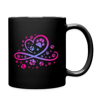 Herz mit Pfötchen und Sternen - Tasse einfarbig - Schwarz - Rechts