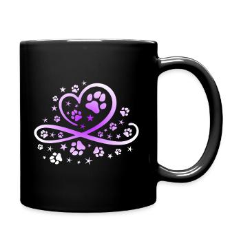 Herz mit Pfötchen und Sternen - Tasse einfarbig - Schwarz - Rechts