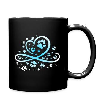 Herz mit Pfötchen und Sternen - Tasse einfarbig - Schwarz - Rechts