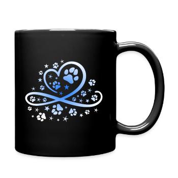 Herz mit Pfötchen und Sternen - Tasse einfarbig - Schwarz - Rechts