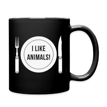 J’aime les animaux! (Fourchette / Couteau / Assiette / Blanc) - Mug uni - noir - Droite