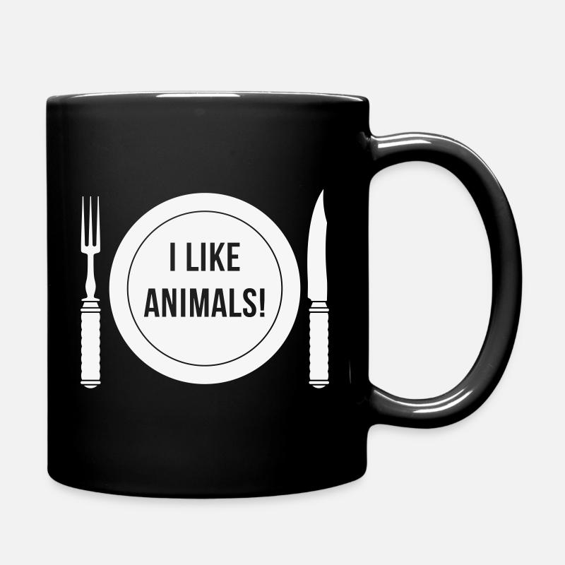 J’aime les animaux! (Fourchette / Couteau / Assiette / Blanc) - Mug uni - noir