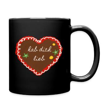 Lebkuchenherz: hab dich lieb - Tasse einfarbig - Schwarz - Rechts